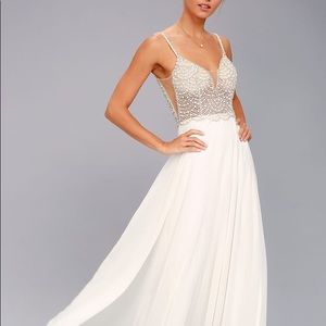 Lulu’s True Love White Beaded Rhinestone Maxi